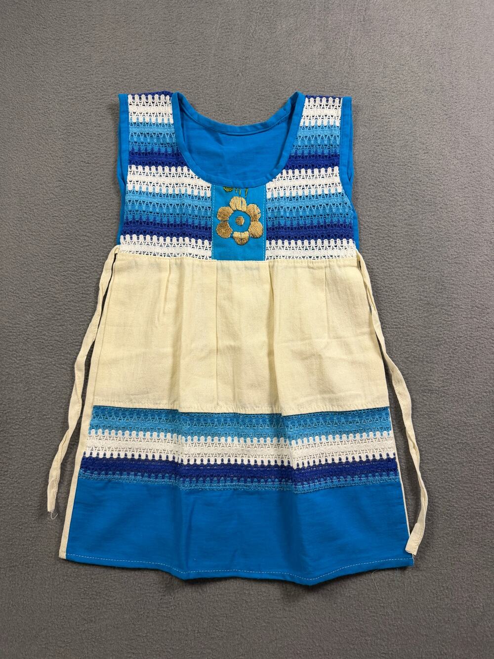 Unbranded Girls Blue Cream Crochet Lace Dress Mexican Boho Folk Smock No Size
